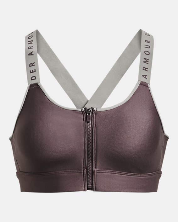 Women's UA Infinity High Zip Sports Bra in Gray image number 10